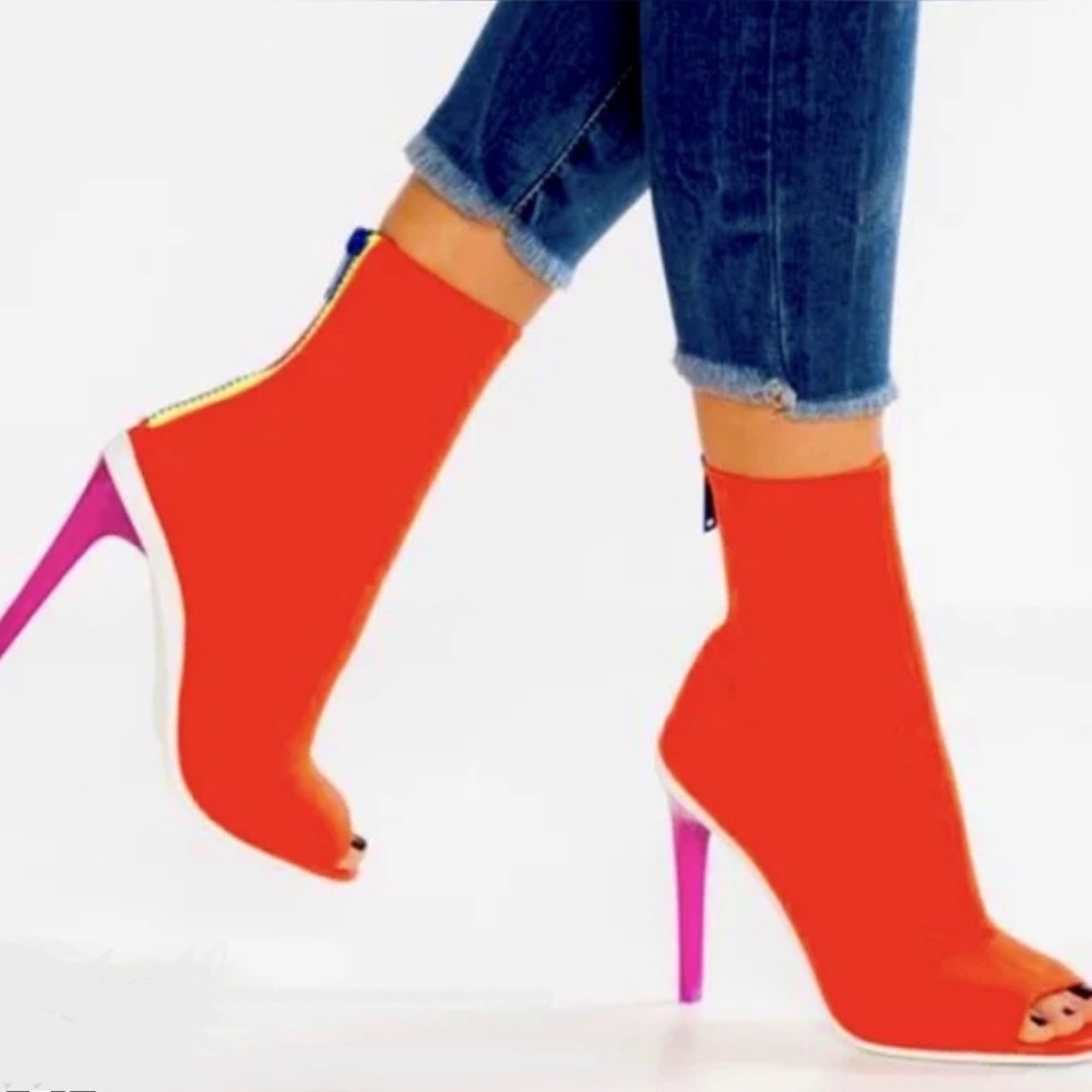 Stylish Orange and Pink Women's Heeled Boots